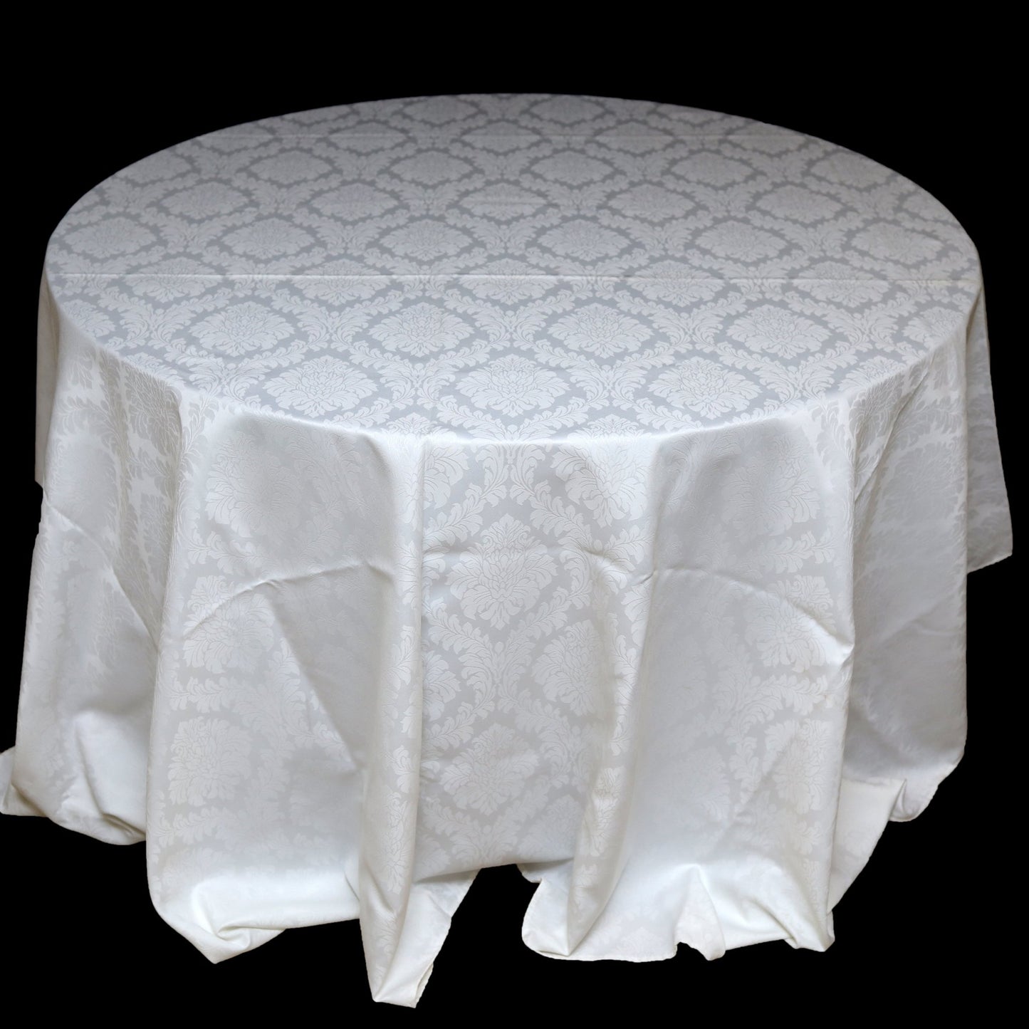 Full view of cotton like damask tablecloth for wedding table