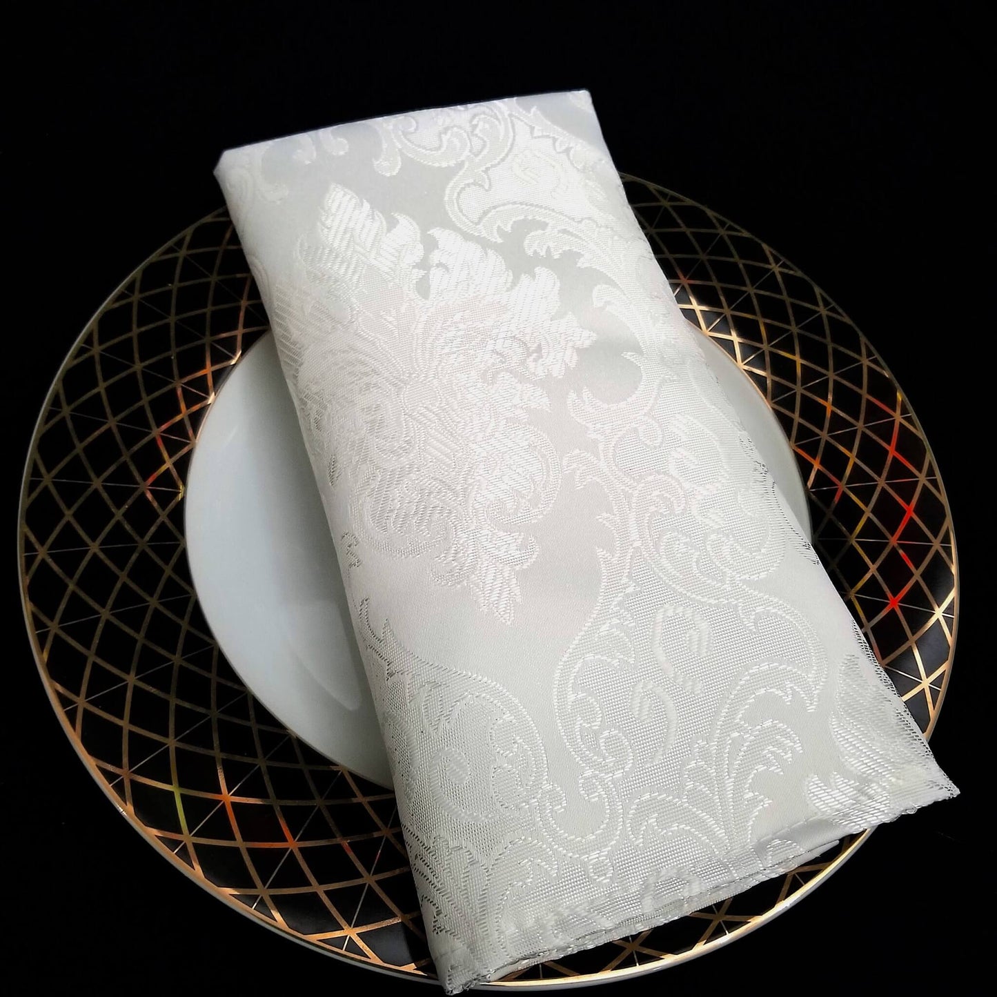 Luxury white cloth napkin with silver shine 20 x 20 inch Square Jacquard febric - Sanayl Textile