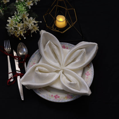 shine white dinner napkins in flower fold - Sanayl Textile