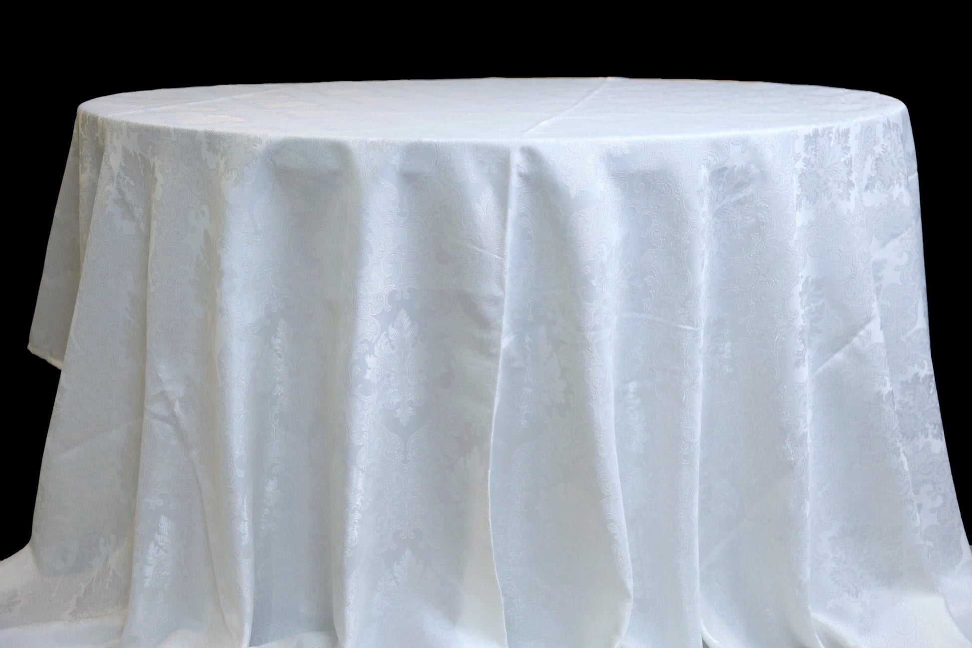 full view of silver white Jacquard tablecloth for wedding events