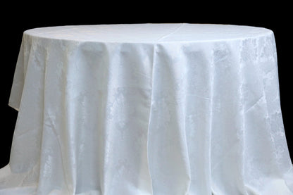 full view of silver white Jacquard tablecloth for wedding events