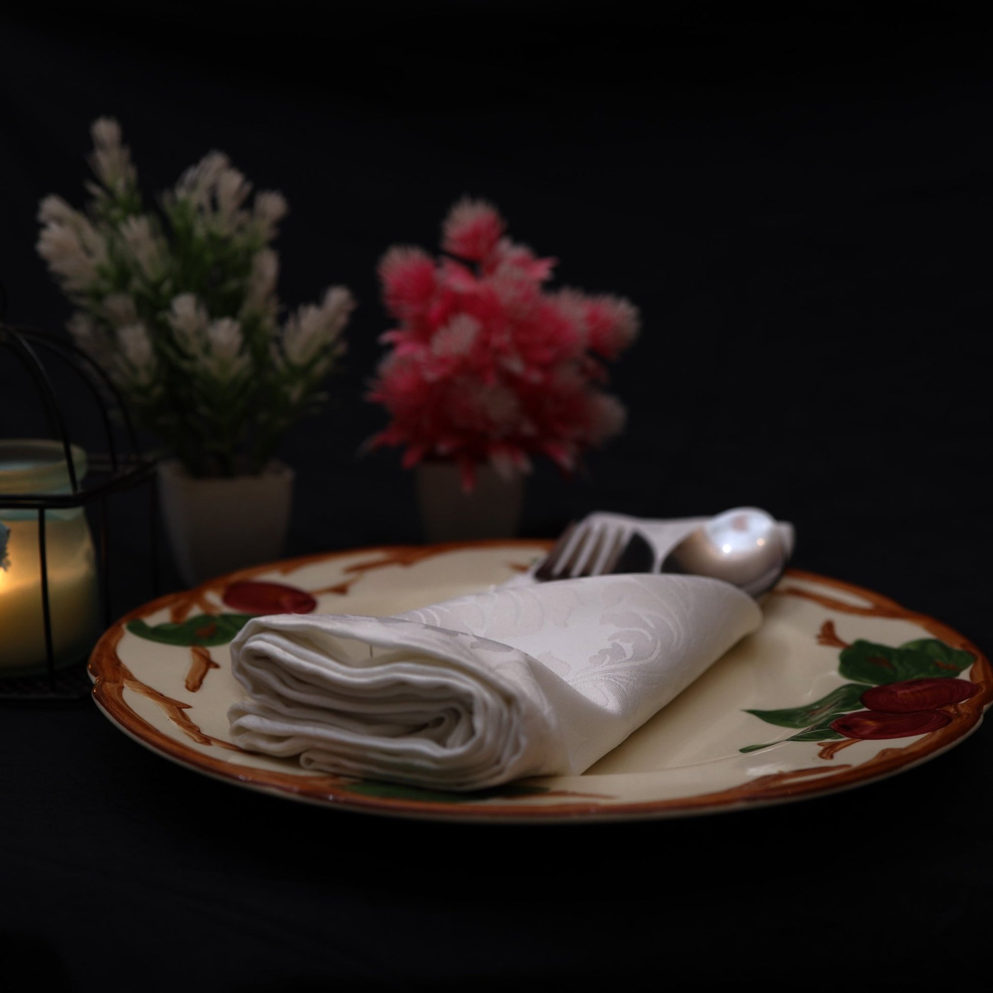 luxury white damask napkin on plate